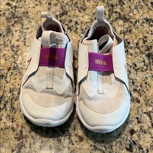 Nike Kids White and Purple-Pink Slip-On Athletic Sneakers